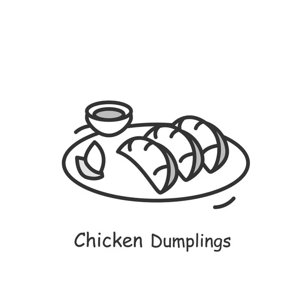 Куриные пельмени икона. Китайское мясо фаршированные потоковыми булочками пластина простая векторная иллюстрация — стоковый вектор