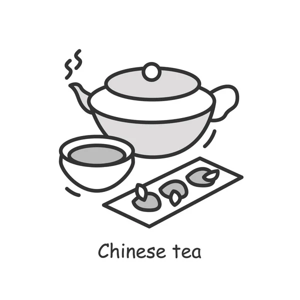 中国茶のアイコン。カップとデザートのシンプルなベクトルイラストの緑茶ティーポット — ストックベクタ