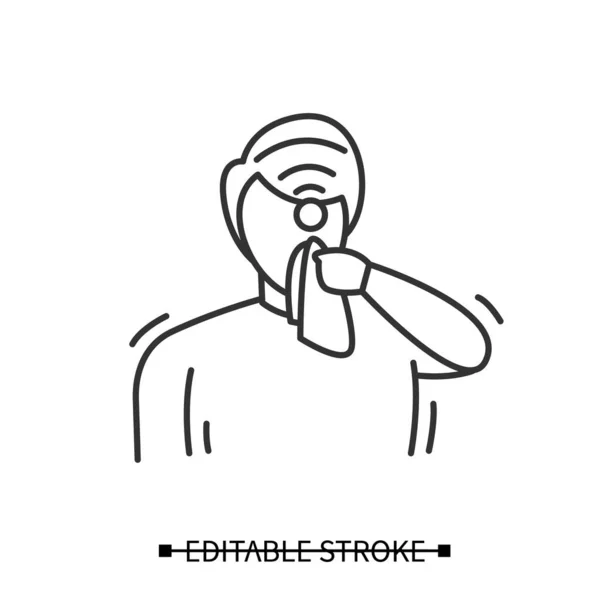 Icône allergie. Homme souffrant de maux de tête sinusal et essuie le nez. Illustration vectorielle — Image vectorielle