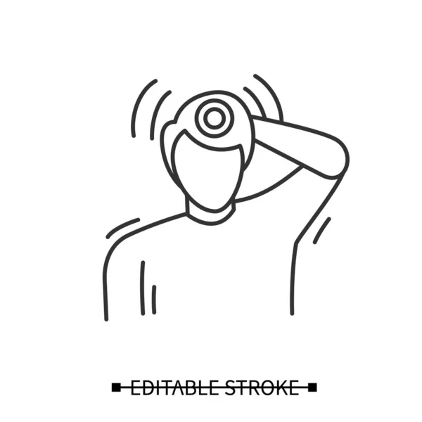 Icono de migraña. Hombre toca la parte posterior de su cabeza con dolor de cabeza severo. Ilustración vectorial. — Vector de stock
