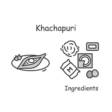 Gürcistan peynirli turta ikonu. Geleneksel Khacapuri peyniri ve yumurta ekmeği basit vektör çizimi