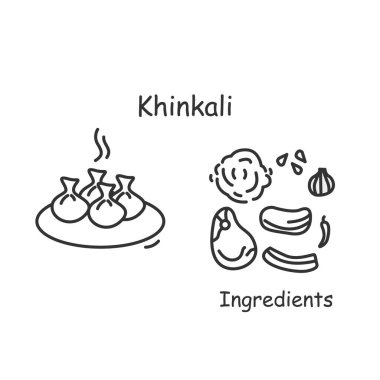 Khinkali simgesi. Geleneksel Gürcü buğulanmış ya da haşlanmış et köfteleri basit vektör illüstrasyonu