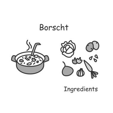 Bosch ikonu. Et ve sebze çorbası veya güveç basit vektör illüstrasyonu