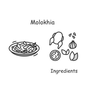 Mulukhiyah çorba ikonu Geleneksel Mısır mutfağı yeşil güveç basit vektör illüstrasyonu