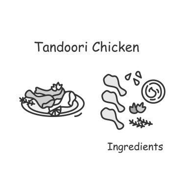 Tandır tavuk ikonu. Geleneksel Hint kümes hayvanları tarifi basit vektör illüstrasyonu