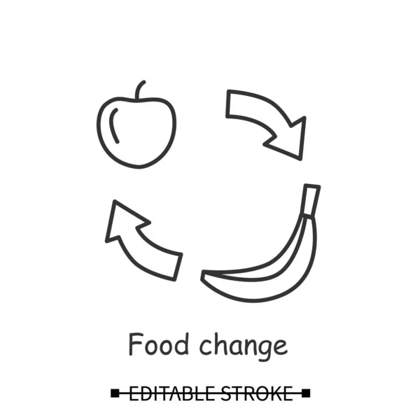 Matförändringsikon. Apple och banan med cykel pilar enkel vektor illustration — Stock vektor