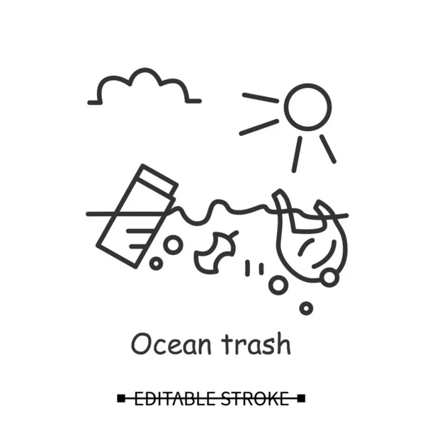 Icona della spazzatura oceanica. Rifiuti di plastica galleggianti sulla superficie dell'acqua semplice illustrazione vettoriale — Vettoriale Stock