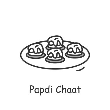 Papdi chaat çizgi simgesi. Geleneksel Hint yemeği. Düzenlenebilir vektör çizimi