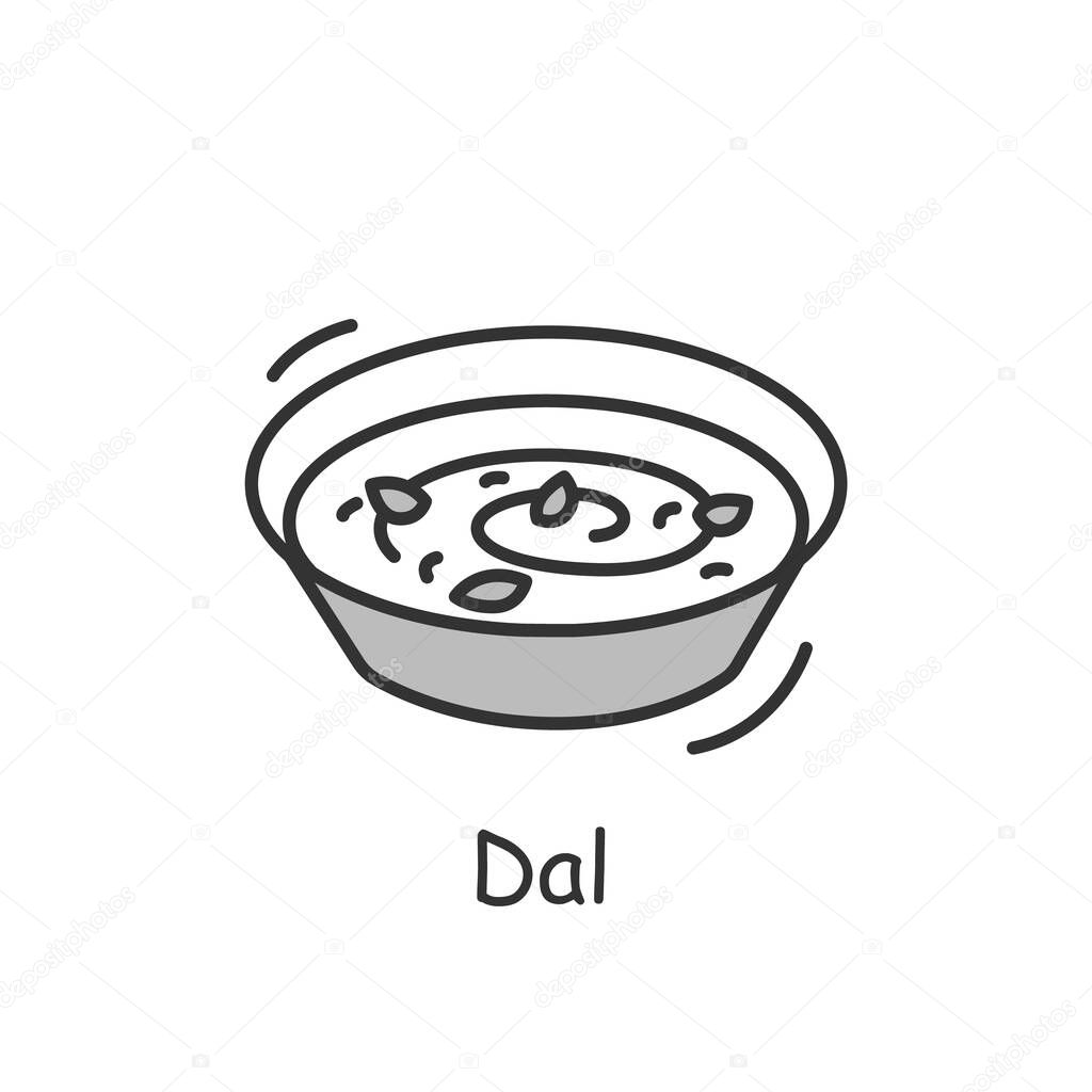 Dal line icon. Indian subcontinental cuisine. Dried pulses soup. Traditional delicious Indian dish. Asian food. Isolated vector illustration. Editable stroke