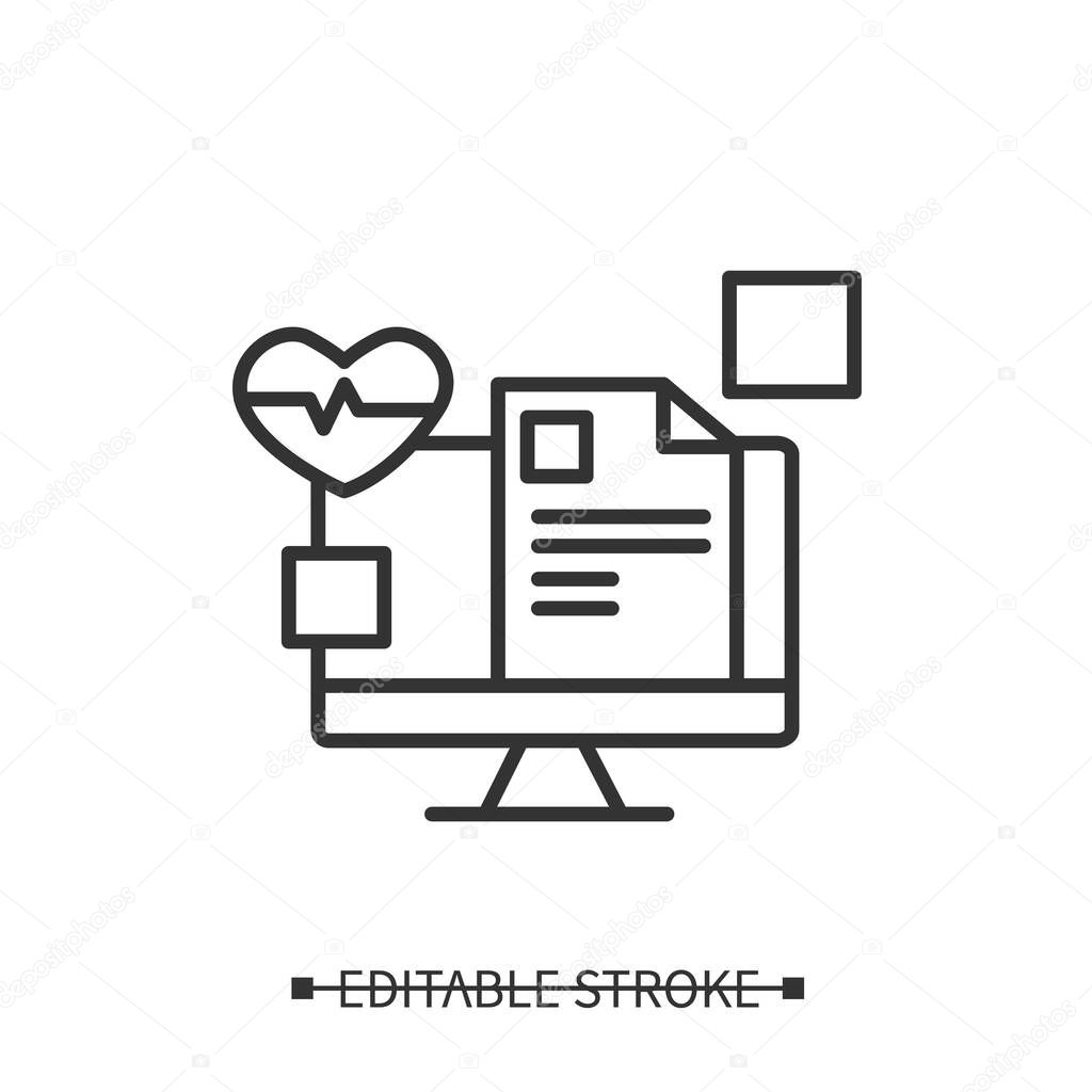 Electronic health record line icon. Digital health documentation. Health information database.Healthcare and health information management concept. Editable stroke