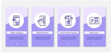 Çevrimiçi alışveriş mobil uygulaması. UI, UX, RGB renk doğrusal simgeleriyle ağ şablonu