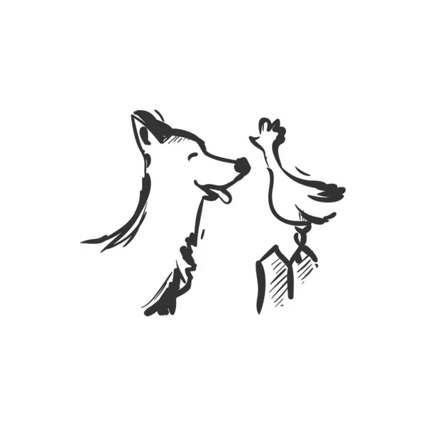 Interspecies vriendschap lijn icon.Animal verbinding concept. Geïsoleerde vectorillustratie — Stockvector