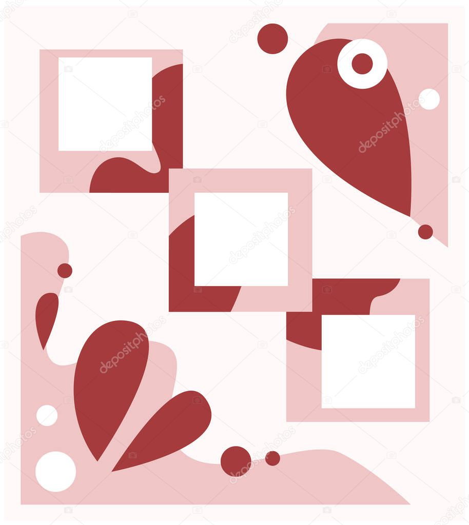 Abstract form red shades pastel elaborated color mood board template of fotoframe