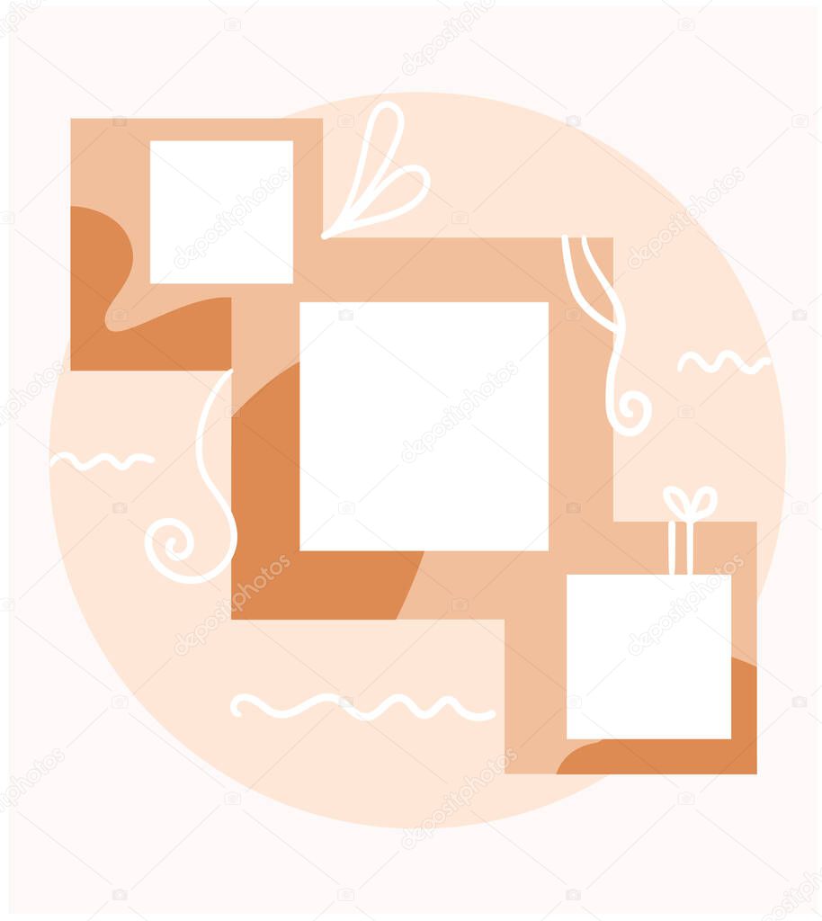 Floral calligraphy elements, round and square shape orange pastel color mood board template