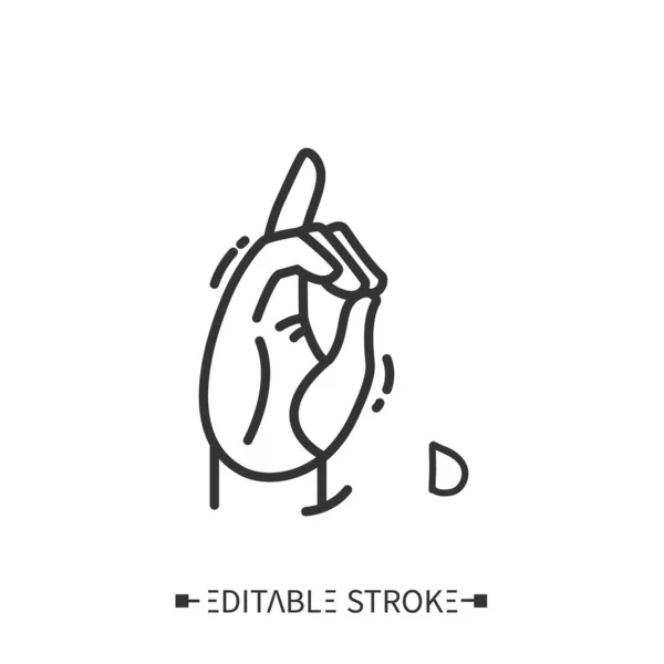 Gesto de mão mostrando ícone da linha de letra D. Editável —  Vetores de Stock