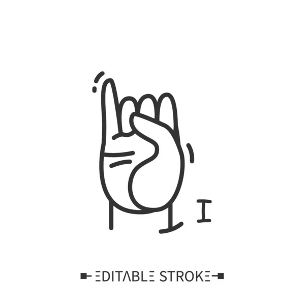 Gesto de mão mostrando I ícone de linha de letra. Editável —  Vetores de Stock