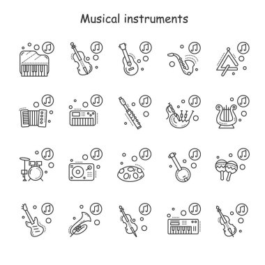 Müzik aletleri çizgisi simgeleri ayarlandı. Düzenlenebilir 