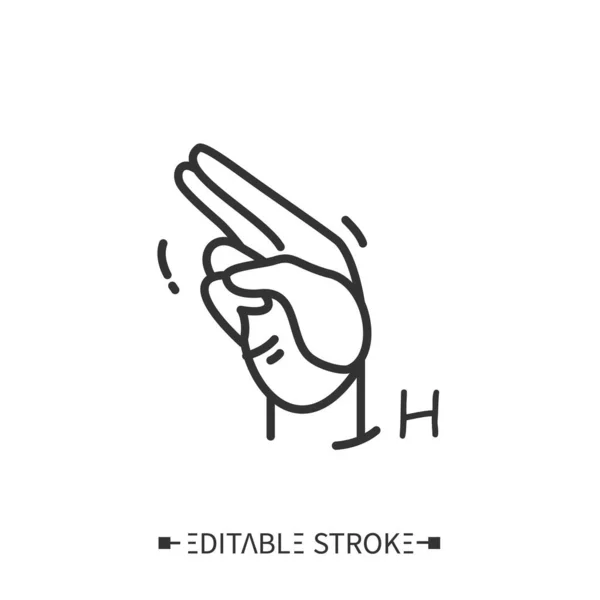 Gesto de mão mostrando ícone de linha de letra H. Editável —  Vetores de Stock