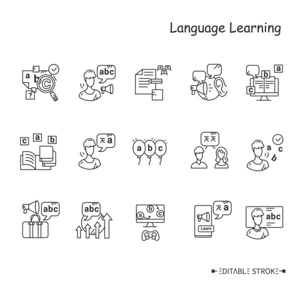 Foreign language learning line icon set. Editable