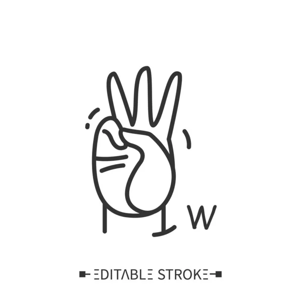Gesto della mano che mostra l'icona della linea W. Modificabile — Vettoriale Stock