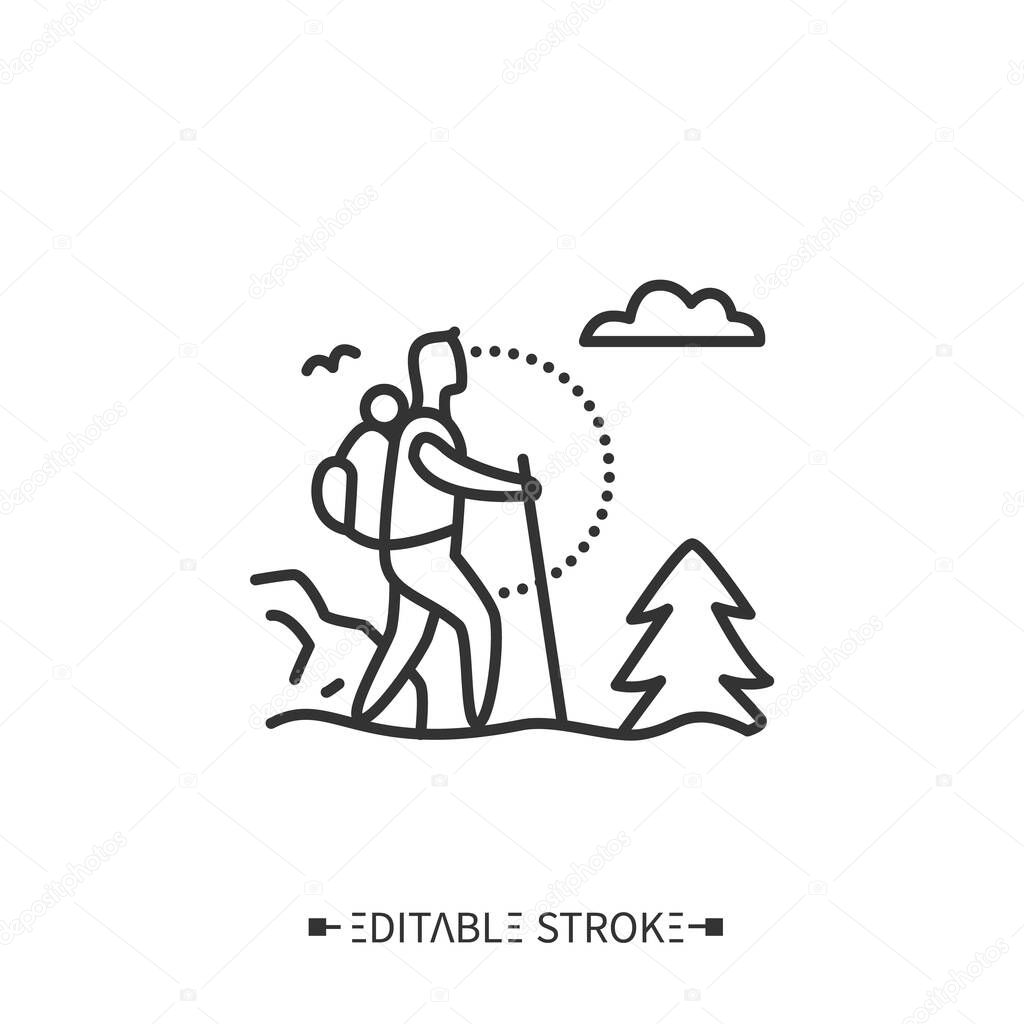 Trekking line icon. Editable illustration