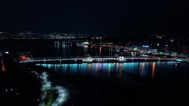 Aerial night view Galata Bridge and Golden Horn. 4K Footage in Turkey — Stock Video