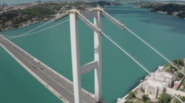İstanbul 'daki Boğaz Köprüsü' nün havadan görünüşü
