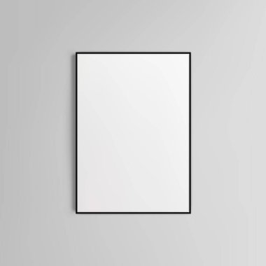 Gri arkaplanda izole edilmiş gerçekçi siyah vektör resmi A4 çerçeve.