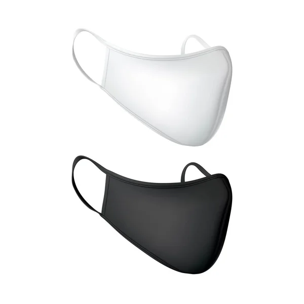 3D-Vektor-Atemschutzmaske, zwei Gesichtsmasken schwarz und weiß auf weißem Hintergrund isoliert. Vektorillustration. — Stockvektor