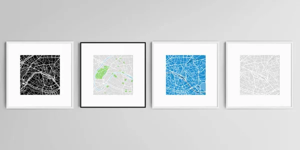 Ρεαλιστικό διανυσματικό σύνολο τετραγωνικών εικόνων που απομονώνονται σε γκρι φόντο με αστικό χάρτη της πόλης του Παρισιού. — Διανυσματικό Αρχείο