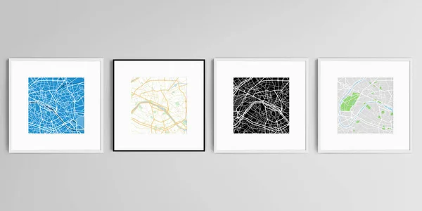 Ρεαλιστικό διανυσματικό σύνολο τετραγωνικών εικόνων που απομονώνονται σε γκρι φόντο με αστικό χάρτη της πόλης του Παρισιού. — Διανυσματικό Αρχείο