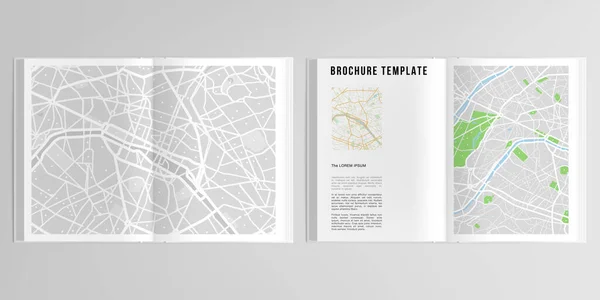 A4 çift katlı broşür, broşür, broşür, kapak tasarımı, kitap tasarımı, dergi, broşür kapağı için Paris şehir haritası içeren kapak tasarımı 3d gerçekçi vektör düzeni.