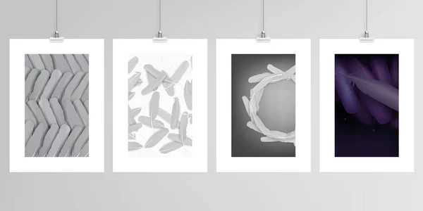Broşür, broşür, broşür, el ilanı, kapak tasarımı, kitap, dergi, broşür ve poster için A4 biçimindeki gerçekçi vektör düzenleri. Tüyler, kuşlar soyut bir şekilde tüylenir. Grafik deseni.