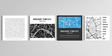 Kare broşür, kapak tasarımı, broşür, broşür, broşür, broşür, kitap tasarımı, dergi, poster için şehir şehir şehir şehir haritası içeren gerçekçi vektör düzenleri.