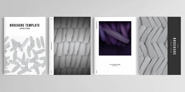 Broşür, kapak tasarımı, el ilanı, kitap tasarımı, dergi, poster için A4 formatında kapak tasarımı modellerinin gerçekçi vektör düzeni. Tüyler, kuşlar soyut bir şekilde tüylenir. Grafik deseni.