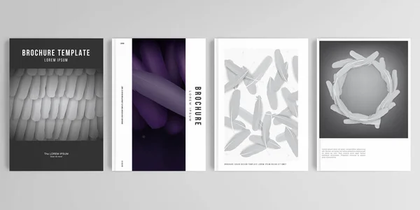 Broşür, kapak tasarımı, el ilanı, kitap tasarımı, dergi, poster için A4 formatında kapak tasarımı modellerinin gerçekçi vektör düzeni. Tüyler, kuşlar soyut bir şekilde tüylenir. Grafik deseni.
