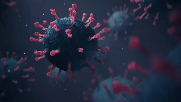 Soyut bir arkaplanda Coronavirus COVID-19 grip hücrelerinin fotorealistik mikroskobik yakın plan görüntüsü. 3B Görüntü
