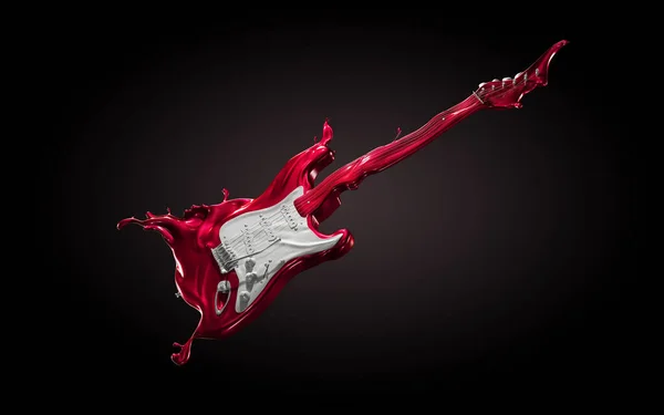 Sıvı boya sıçramasından yapılmış Phorotrealistik Gitarın 3 boyutlu çizimi. Yaratıcı sicim müzik aleti
