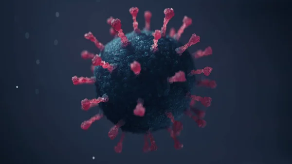 Coronavirus COVID-19 gribinin mikroskobik yakın plan görüntüsü, arka plandaki hücreler. 3B Görüntü