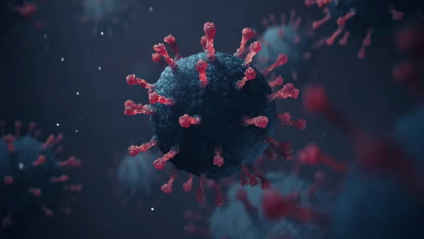 Soyut bir arkaplanda Coronavirus COVID-19 grip hücresinin fotorealistik mikroskobik yakın çekim görüntüsü. 3B Görüntü