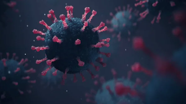 Soyut bir arkaplanda Coronavirus COVID-19 grip hücresinin fotorealistik mikroskobik yakın çekim görüntüsü. 3B Görüntü