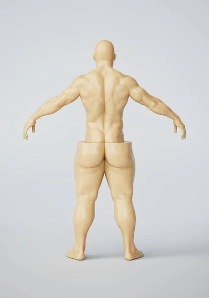 脂肪の損失プロセス 脂肪の半分の筋肉の男性の図を分割 体重減少の結果の前後に 食事と運動 整形手術と脂肪吸引 形がない 3Dイラスト — ストック写真