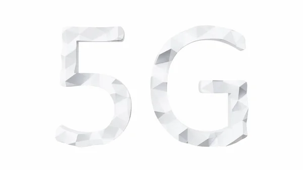 Beyaz arkaplandaki 5G internet bağlantısı düşük polyester yazı tipi. Soyut 3B illüstrasyon
