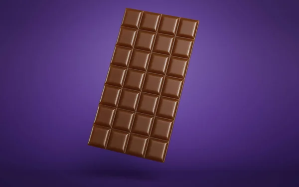 Chocolade Vierkante Bar Een Violette Studio Achtergrond Donker Melk Suiker — Stockfoto