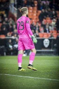 Valencia, İspanya - 21 Şubat: Scott Bain sırasında Uefa Avrupa Ligi maç Valencia Cf ve Celtic Fc Mestalla Stadı nda arasında 21 Şubat 2019 Valencia, İspanya