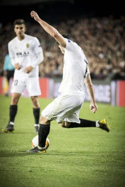Valencia, İspanya - 21 Şubat: Uefa Avrupa Ligi sırasında Guedes arasında Valencia Cf ve Celtic Fc Mestalla Stadı nda 21 Şubat 2019 Valencia, İspanya eşleme