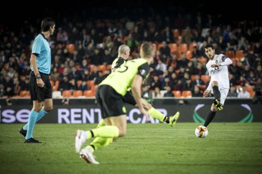 Valencia, İspanya - 21 Şubat: Parejo sırasında Uefa Avrupa Ligi maçı maç Valencia Cf ve Celtic Fc Mestalla Stadı nda arasında 21 Şubat 2019 Valencia, İspanya
