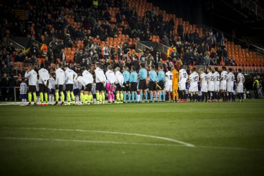 Valencia, İspanya - 21 Şubat: Uefa Avrupa Ligi sırasında tüm oyuncular arasında Valencia Cf ve Celtic Fc Mestalla Stadı nda 21 Şubat 2019 Valencia, İspanya eşleme