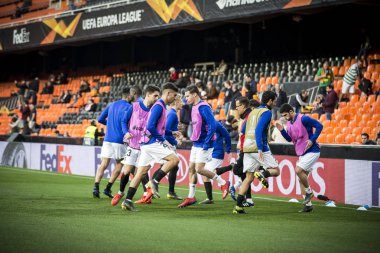 Valencia, İspanya - 21 Şubat: Uefa Avrupa Ligi sırasında Valencia oyuncular arasında Valencia Cf ve Celtic Fc Mestalla Stadı nda 21 Şubat 2019 Valencia, İspanya eşleme
