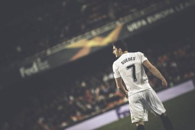 Valencia, İspanya - 21 Şubat: Uefa Avrupa Ligi sırasında Guedes arasında Valencia Cf ve Celtic Fc Mestalla Stadı nda 21 Şubat 2019 Valencia, İspanya eşleme